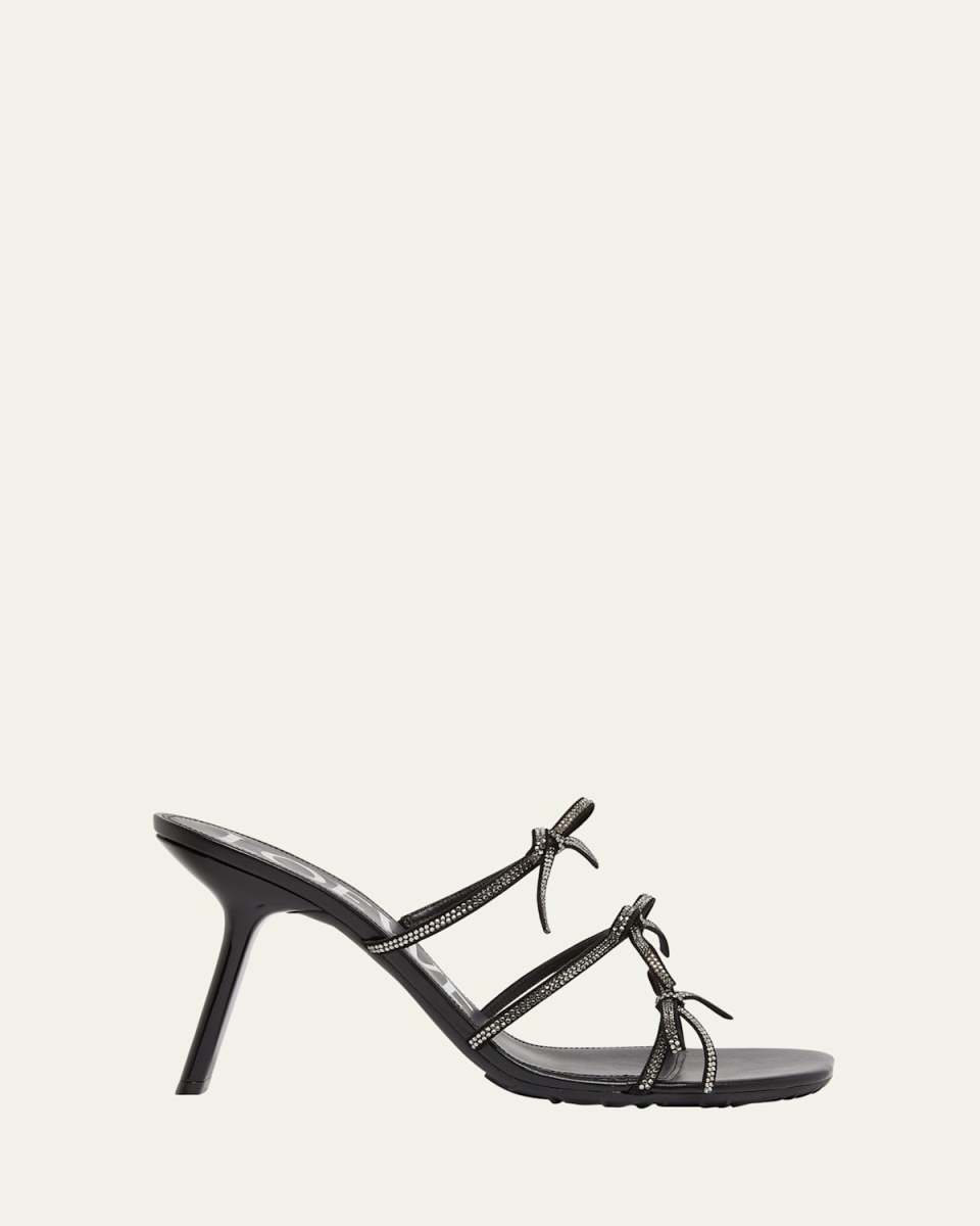 Petal Leather Crystal Bow Strappy Sandals